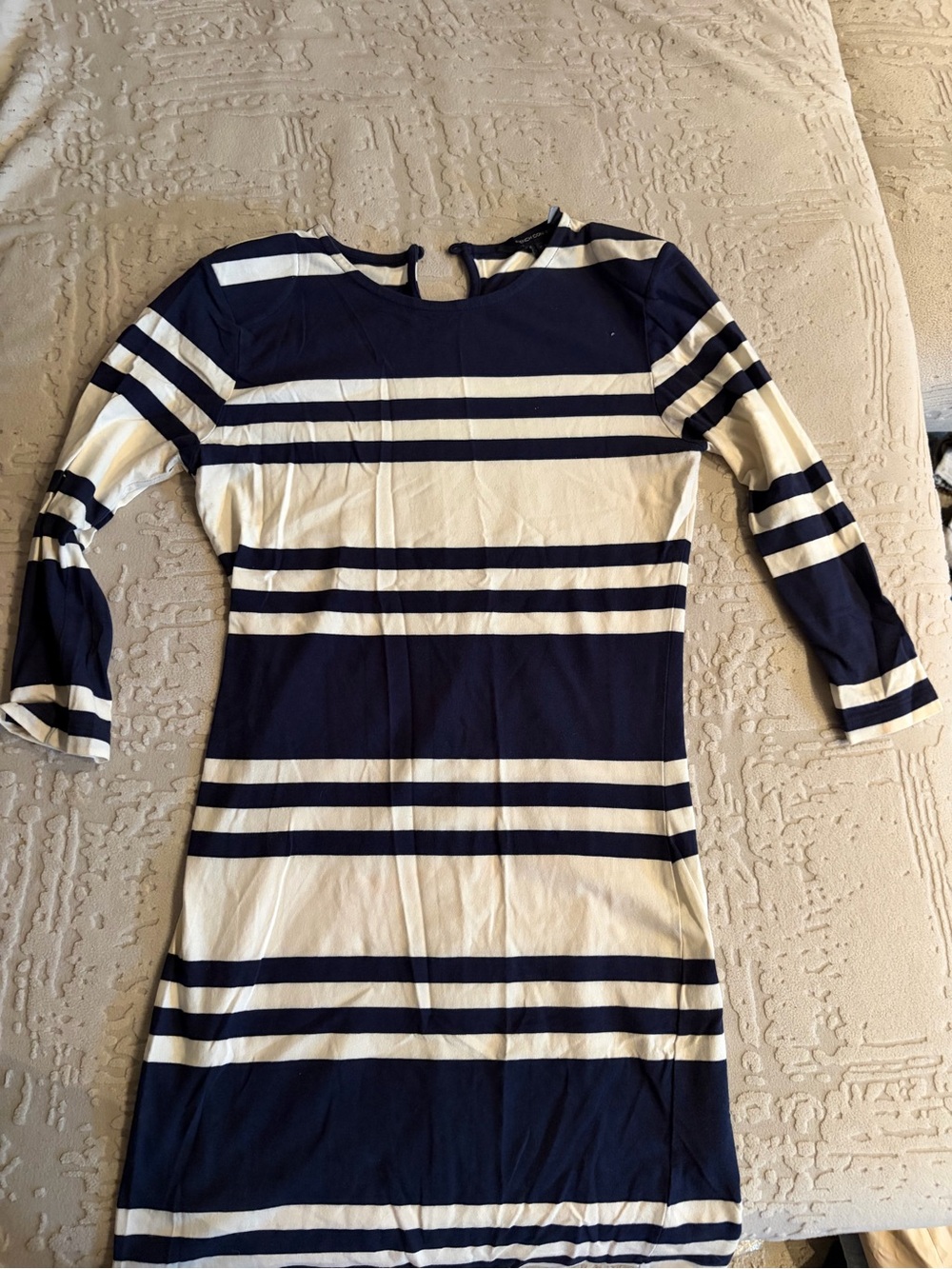 French Connection Navy and White Long Sleeve Stripe Dress